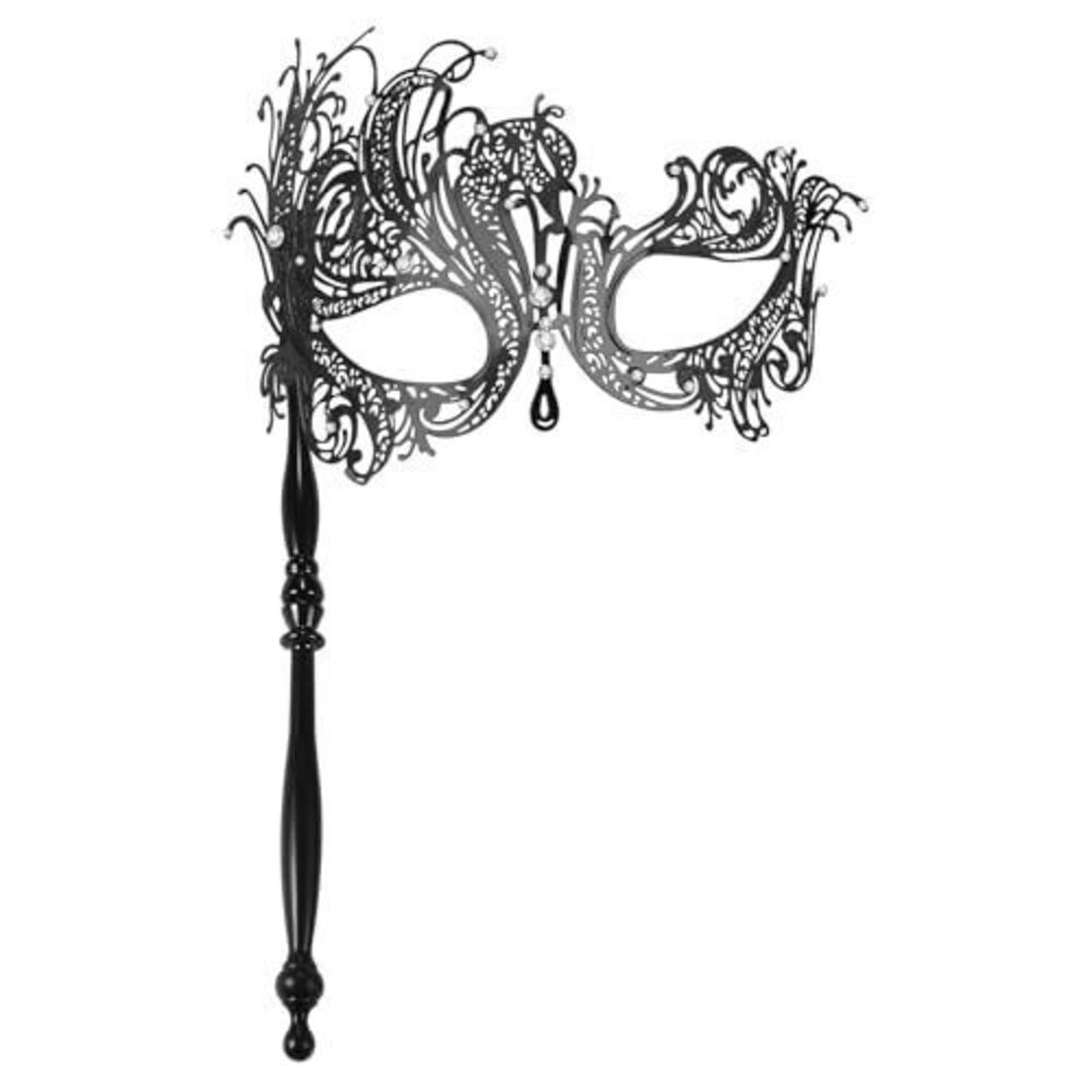 9855 Masquerade Mask with Stick: Rhinestones Decoration Party Mask Venetian